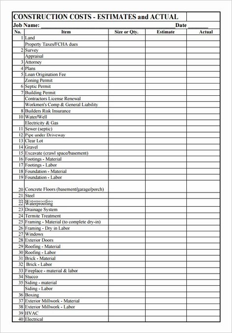 General Contractor Estimate Template Best Of 5 Construction Estimate Templates Pdf Doc Excel Checklist For Building A New House, New Construction Checklist, Construction Checklist, Building A House Checklist, Construction Planning, Project Checklist, Concrete Homes, Building A New House, Construction Bids