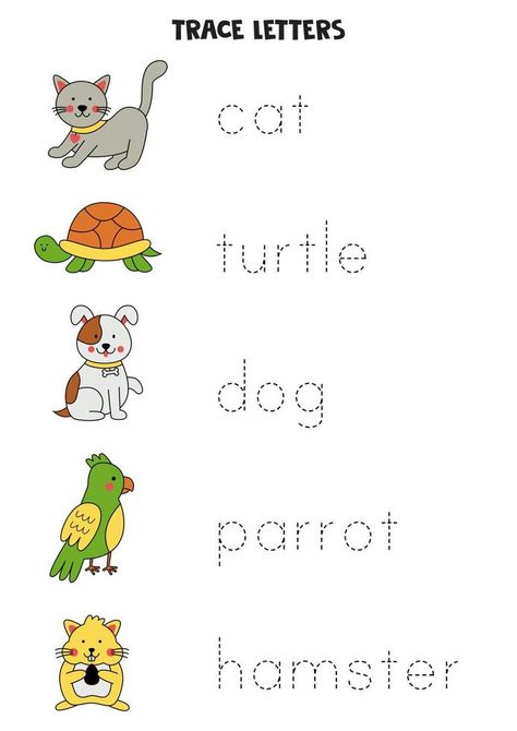 Tracing Names, Tracing Letters Preschool, Animal Writing, Animal Activities For Kids, Pets Preschool Theme, Preschool Tracing, Name Tracing, Tracing Sheets, Animal Templates