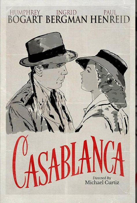 Casablanca Tattoo, Black White Movie Poster, Casablanca Aesthetic, Casablanca Wallpaper, Cinema Black And White, Vintage Hollywood Posters, Film Noir Movie Posters, Old Cinema Poster, Casa Blanca Movie Poster