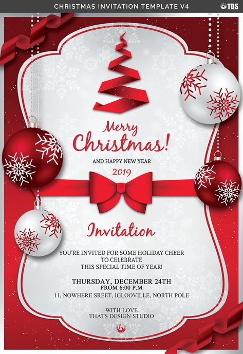 Christmas Invitation Template V4 by Thats Design Store on @creativemarket ❤  Affiliate ad link. Christmas greeting / holiday invitation / custom invites & products #christmas #holiday #invitations Christmas Invitation Wording, Company Christmas Party Invitations, Christmas Party Invitation Wording, Free Christmas Invitation Templates, Christmas Party Invitations Free, Christmas Card Invitation, Xmas Invitations, Christmas Invitation Card, Christmas Party Invitation Template