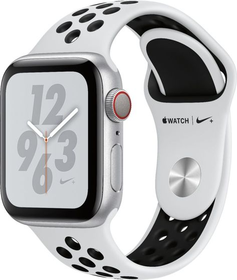 Apple - Apple Watch Nike+ Series 4 (GPS + Cellular) 40mm Silver Aluminum Case with Pure Platinum/Black Nike Sport Band - Silver Aluminum Nike Gps, Nike Watch, Apple Watch Silver, Digital Crown, Apple Watch Nike, Altimeter, New Apple Watch, Sport Armband, Nike Training