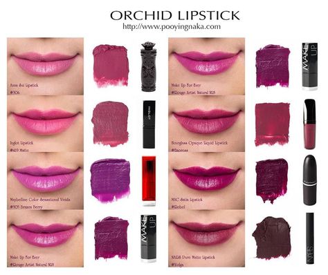 Orchid Lipstick, Lip Shades, Lips Shades, Wedding Board, Makeup Looks, Hair Makeup, Ruby, Lips, Shades