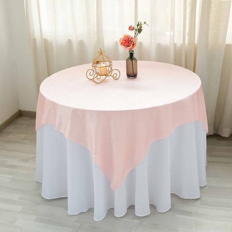 60"x60" Square Blush Taffeta Crinkle Table Overlay | eFavorMart Wedding Table Overlays, Rose Gold Wedding Decor, Blush Decor, Rose Gold Square, Table Overlays, Gold Wedding Decorations, Organza Wedding, Elegant Themes, Blush Rose