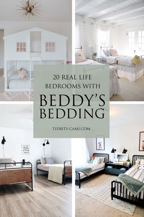 20 Inspiring Bedrooms with Beddy's Bedding | In real life! #beddys #beddysbeds #beddysbedding #camitidbits #kidsbedding #kidsbedroom Bunk Room Bedding Ideas, Beddys Bedding Bunk Beds, Timeless Kids Bedroom, Beddys Bedding Boys, Bunk Bed Bedding Ideas, Beddys Bedding Girl Rooms, Twin Bedroom Ideas, Bunk Bed Bedding, Forest Farmhouse