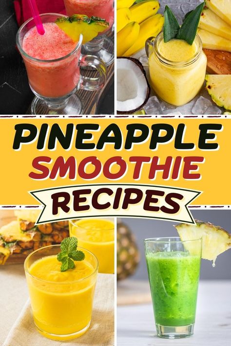 Take your taste buds to the tropics with these easy pineapple smoothie recipes. They're bright, fruity, and just what you need to kickstart your day. Pineapple Coconut Smoothie Recipes, Pineapple Smoothie Healthy, Pineapple Coconut Smoothie, Pineapple Juice Recipes, Pineapple Smoothie Recipes, Smoothie Mix, Pineapple Recipes, Strawberry Banana Smoothie, Healthy Drinks Smoothies