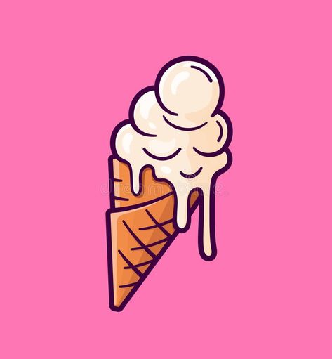 Vector cartoon melting ice cream balls in the cone. Melting ice cream balls in the waffle cone isolated on pink background. Vector flat outline icon. Comic stock illustration Ice Cream Cone Drawing, Ice Cream Tattoo, Ice Cream Balls, Ice Cream Cartoon, Cream Tattoo, Ice Cream Logo, Ice Cream Illustration, Melting Ice Cream, Ice Cream Art