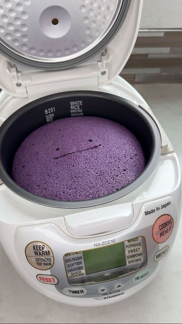 Kat Lieu on Instagram: "My ditto marshmallow cake’s is soft and perfect like me! Soft and fluffy ube chiffon cake, comes out bouncy like a pillow from a rice cooker by @katlieu

The easiest way is to use a ditto but if you can’t find it in the wild, I have a cake recipe for you ⬇️

-4 eggs yolks
-1 cup cake flour
-2 tablespoons sugar
-1/2 tsp baking powder
-A little salt or miso
-1/2 cup Chi Forest’s @chiforest sparkling water, Grape Delight flavor (available at your local Costco!)
-1 tbsp Greek yogurt
-1 tsp to tbsp ube extract for purple and ube flavor

Firm peaks egg white:
-1/2 cup confections’ sugar (for the firm peaks meringue)
-Cream of tartar or lemon juice
-4 egg whites

Rice cooker: Once on the Mixed Mode, Once on the hard mode. If the cake is still not done, once more on Quick m Grape Delight, Ube Extract, Ube Recipes, Marshmallow Cake, Icing Frosting, Purple Sweet Potatoes, Modern Asian, Cupcake Frosting, Chiffon Cake