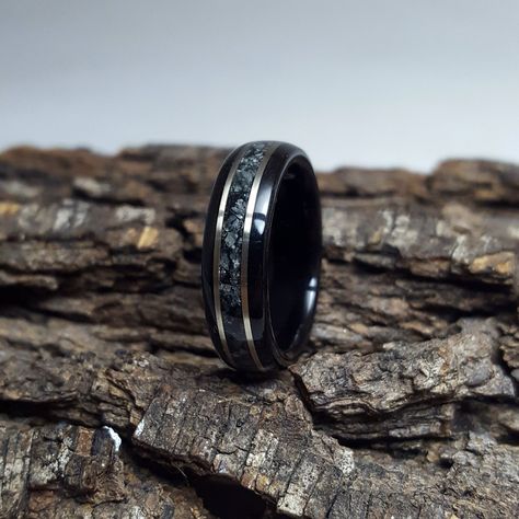 Nature Inspired Wedding Bands, Space Rings, Obsidian Ring, Wood Wedding Band, Nature Inspired Rings, Black Wedding Rings, Raw Stone Ring, Green Stone Rings, Witchy Jewelry