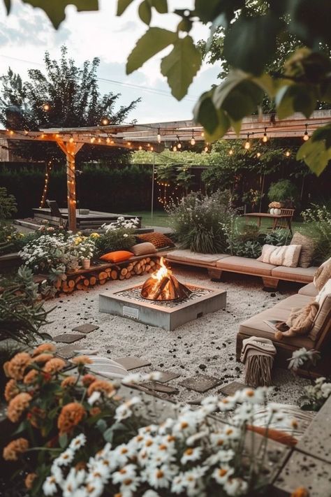 DIY Sunken Fire Pit Ideas for Cozy Backyards Bonfire Place Garden, Outdoor Seating Fire Pit, Campground Fire Pit Ideas, Outdoor Seating With Fire Pit, Community Fire Pit, Fire Pit Party Ideas Backyard, Landscaping Around Fire Pit Area, Inground Fire Pit Ideas Backyard, Fire Pit Sloped Backyard