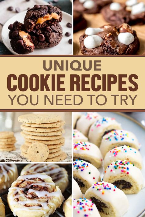 Never bake another boring cookie at home. Thus list of 25 unique cookie recipes are fun and some that you've likely never heard of! Cookie Flavors List, New Baking Recipes, Different Cookie Recipes, Unique Cookie Recipes, Recipes Unique, Special Cookies, Recipe Cookies, Cookie Recipes Unique, Food Cookies