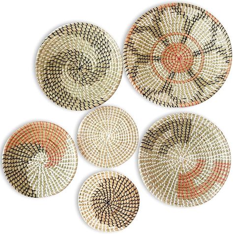 Amazon.com - Hanging Woven Wall Basket Decor Set of 6 - Seagrass Wall Baskets Decor - Boho Rattan Home Room Decorative - Handmade Natural Round Wicker Basket，for Living Dining Room Kitchen Bedroom Unique Wall Art Woven Wall Basket Decor, Boho Wall Basket Decor, Woven Basket Decor, Round Wicker Basket, Woven Basket Wall Decor, Baskets Decor, Wall Basket Decor, Woven Basket Wall, Woven Wall Baskets