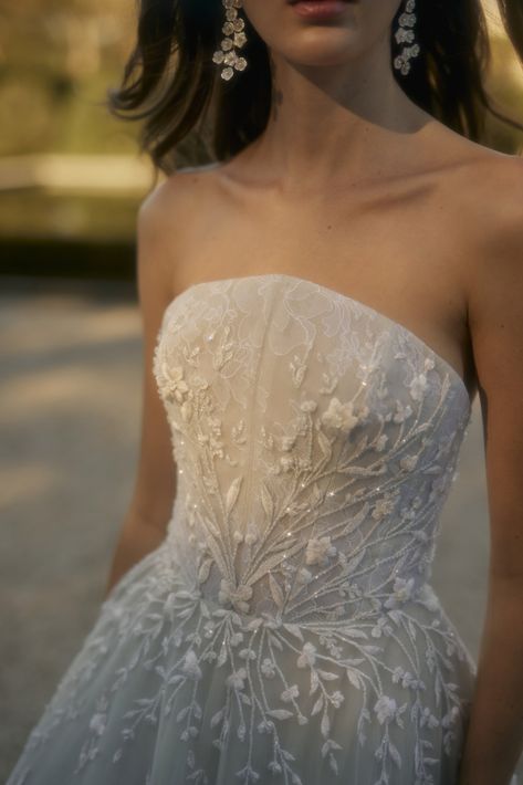 Delilah | Shop Our Product Now | Enaura Enaura Bridal, Floral Hand Embroidery, Wedding Dresses Images, Contemporary Bride, Green Tulle, Organic Pattern, Botanical Beauty, Chantilly Lace, In Full Bloom