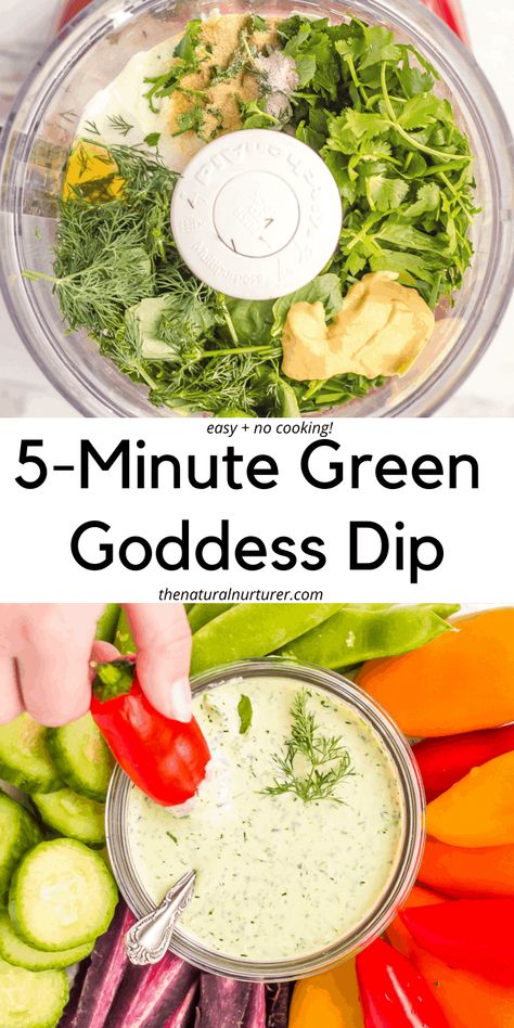 Packed with fresh herbs, creamy, flavorful, and only taking 5 minutes, this easy Green Goddess Dip is the perfect way to add pizzazz to salads, a veggie plate, or whatever meal you dream up. Green Veggie Dip, Veggie Dip Healthy, Healthy Dip For Veggies, Veggie Dip Recipes, Green Dinner Ideas, Homemade Veggie Dip, Green Appetizers, Best Veggie Dip, Dip With Veggies