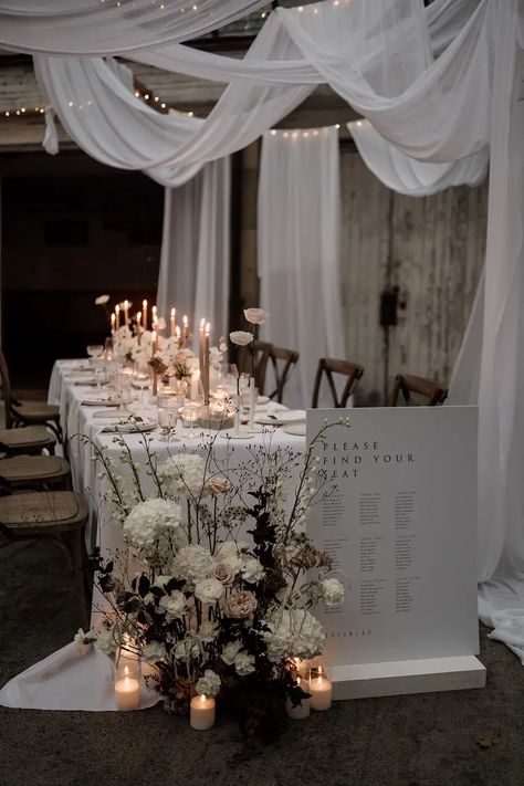 A minimal, timeless editorial shoot in a Welsh wedding barn with ceiling drapes decoration and romance - what more could you want! Welsh Wedding, Ceiling Drapes, Draping Ideas, Draping Techniques, Draping Wedding, Wedding Ceiling, Ceiling Draping, Minimalist Wedding Decor, Dream Wedding Decorations