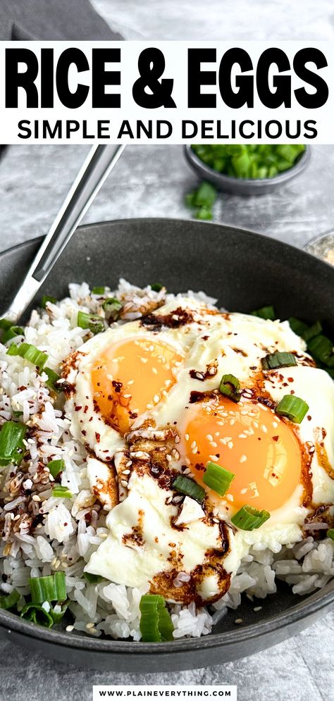 White Rice And Eggs Rice With Egg On Top, Rice Beans And Eggs, Fried Egg Over Rice, Eggs With Rice Breakfast, Breakfast Rice And Egg, Eggs And Rice Dinner, Rice And Egg Breakfast, Meals With Egg Whites, Eggs Rice Breakfast