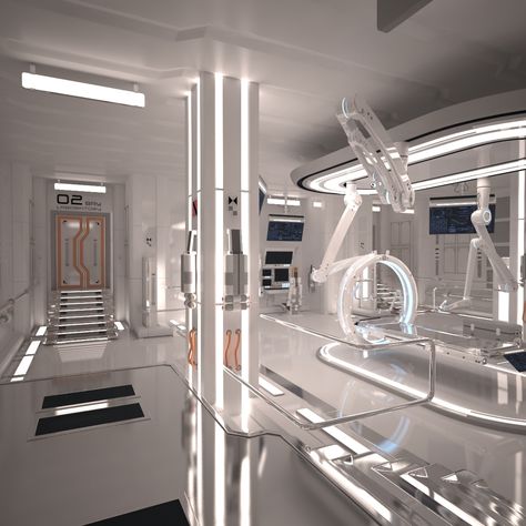 Futuristic Workshop, Futuristic Laboratory, Sci Fi Laboratory, 3d Futuristic, Scifi Interior, Laboratory Design, Futuristic Space, Spaceship Interior, Sci Fi Environment