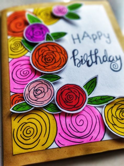 Birthday card using camlin brush pen, Doodle pen, Handmade card Teachers Day Journal Ideas, Birthday Card For A Teacher, Ideas Caratulas, Origami Birthday Card, Fancy Fonts Alphabet, Greeting Cards For Teachers, Doodle Pen, Pen Doodle, Handmade Greeting Card Designs