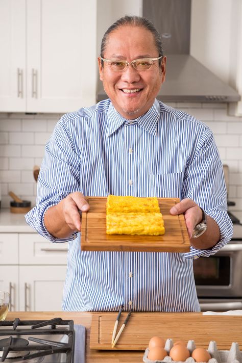 Iron Chef Morimoto's Perfect Japanese Omelet Recipe | PEOPLE.com Morimoto Recipes, Iron Chef Recipes, Asian Egg Recipe, Tamagoyaki Recipe, Japanese Omelet, Japanese Egg, Omelets Recipe, Iron Chef, Thai Cooking