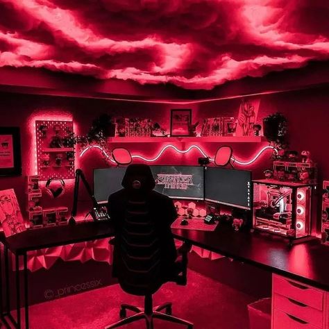 GamersGarages’s Instagram profile post: “Damn, this looks amazing!😍 Rate This Setup 1-10⚡Follow For A Chocolate Chip Cookie🍪➕ ___________________________________ 👉 Follow…” Aesthetic Gaming Room, Gaming Room Setup Ideas, Gothic Games, Room Setup Ideas, Ultimate Gaming Setup, Game Room Ideas, Aesthetic Gaming, Games Room Inspiration, Best Gaming Setup