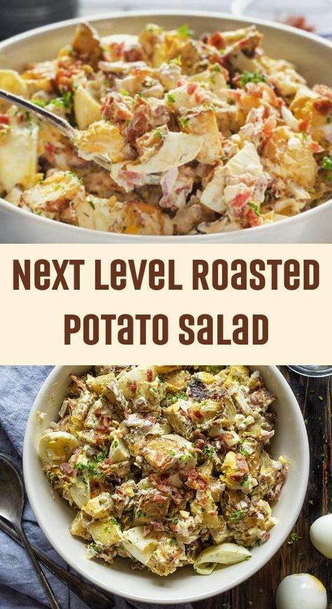 Roasted Garlic Potato Salad, Leftover Potato Salad Recipes, Potato Salad With Roasted Potatoes, Potato Salad Roasted, Roast Potato Salad Recipe, Roast Potatoe Salad, Baked Potato Potato Salad, Potato Salads Ideas, Good Potato Salad Recipe