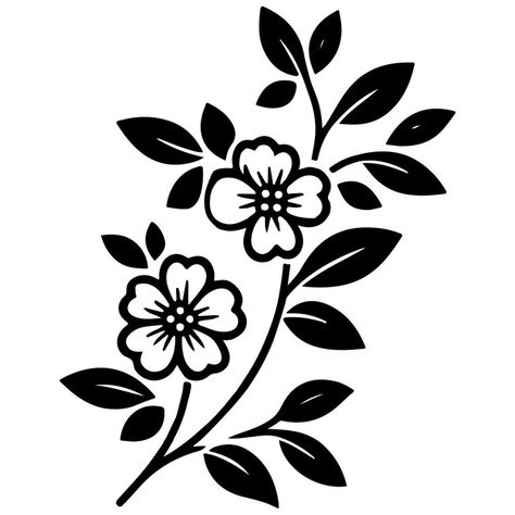 Vector simple single stranded flower in ... | Premium Vector #Freepik #vector Flor Vector, Black And White Vector, Fabric Painting On Clothes, Flower Vector, Flower Outline, Flower Stencil, Vector Flowers, Floral Image, Business Card Maker