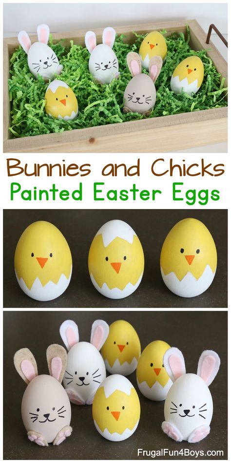 How to Make the Cutest Bunny and Chick Painted Easter Eggs - Adorable Spring Craft! Animal Easter Eggs, Painted Easter Eggs, Easter Egg Art, Seni Vintage, Spring Craft, Porch Christmas, Easter Egg Designs, Easter Eggs Diy, Easter Egg Crafts