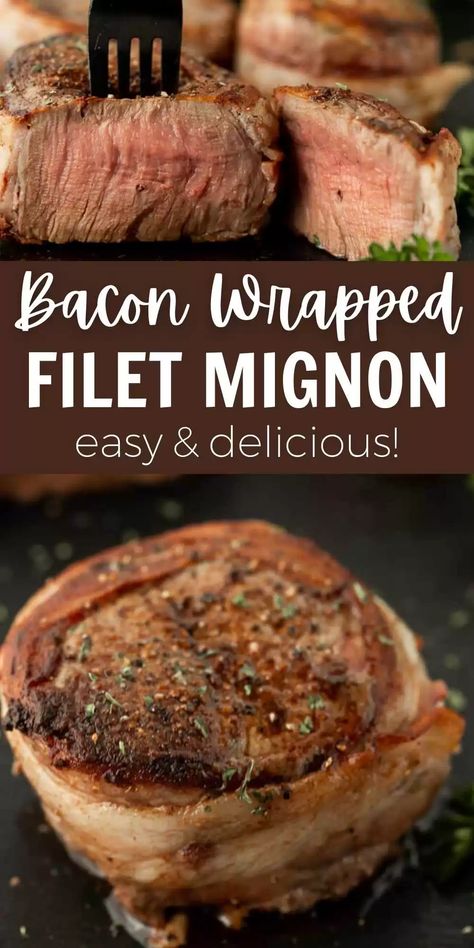 Bacon Wrapped Filet - Best Bacon wrapped filet recipe Bacon Wrapped Filet Mignon, Filet Migon, Bacon Wrapped Tenderloin, Bacon Wrapped Steak, Steakhouse Dinner, Bacon Wrapped Beef, Filet Mignon Recipe, Filet Recipes, Filet Steak