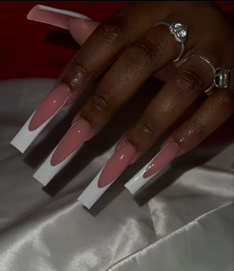 Long Frenchies Acrylic Nails, Long Square Nails Designs Bling, Long French Tip Nails Black Women, Nails 2023 Trends Square Long, Square Long French Tip Nails, Long Classy Nails Simple, Long Simple Acrylic Nails Square, Long Pink French Tip Nails Square, Frenchies Nails Long