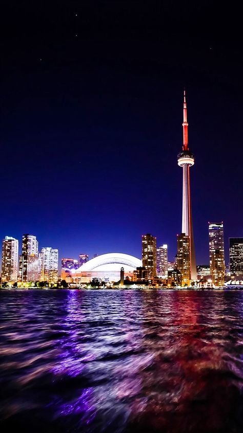 Toronto Lake Canada City Night View iPhone 8 wallpaper Iphone Wallpaper Travel, Wallpaper Travel, Safari Photo, Toronto Skyline, Night Skyline, Canada City, Toronto City, City Silhouette, Exposure Photography