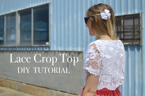 Step-by-step tutorial using guipure lace fabric to create an elegant crop top suitable for any occasion. An easy project that utilizes basic sewing skills. Crop Top Diy Tutorial, Crop Top Tutorial, Lace Top Patterns, Top Pattern Sewing, Crop Top Sewing Pattern, Elegant Crop Top, Diy Crop Top, Lace Diy, Trendy Crop Tops