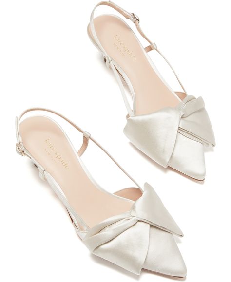 The Marseille pumps from Kate Spade New York lift any look with feminine dimension merging a tidy bow and slingback profile on a sweet kitten heel. Kitten Heels Wedding, Kate Spade Wedding, Ivory Pumps, Bridal Flats, Wedding Shoes Bride, Bridal Shoes Flats, Wedding Shoes Flats, Wedding Flats, Bridal Heels