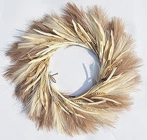 Pampas Grass Wreath, 27 inch Fall Wreath/Faux Pampas Wreath、Boho Wreath，Front Door Wreaths for All Seasons，for Farmhouse Decor, Boho Wall Decor Pampas Wreath, Pampas Grass Wreath, Faux Pampas, Grass Wreath, Dried Wreath, Window Wreath, Boho Wreath, Neutral Fall Decor, Grass Decor