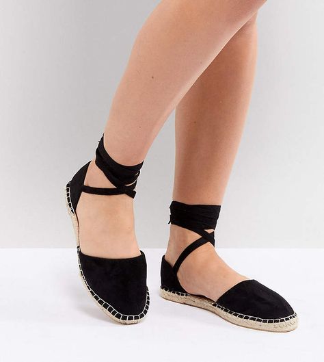 New Look Wide Fit Ankle Tie Flat Espadrille Tie Up Espadrilles, Ankle Tie Espadrilles, Tie Up Flats, Sandals Outfit, Black Espadrilles, Latest Shoes, Ciabatta, Flat Espadrille, Espadrilles Wedges