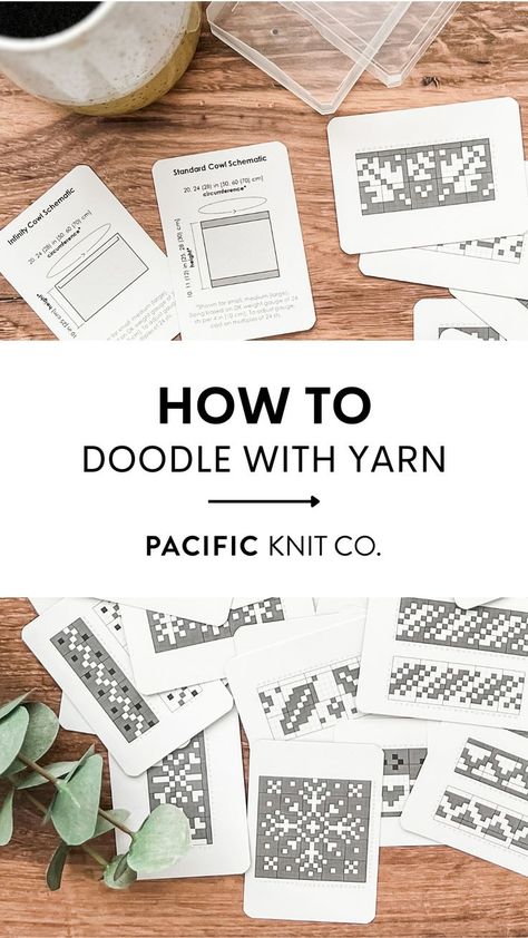 Black text reading "How to Doodle with Yarn, Pacific Knit Co." above a card deck with micro colorwork motifs. Stranded Colorwork Knitting, How To Doodle, Colorwork Knitting Patterns, Fair Isle Chart, Intermediate Knitting Patterns, Colorwork Chart, Advanced Knitting, Fiber One, Fair Isle Knitting Patterns