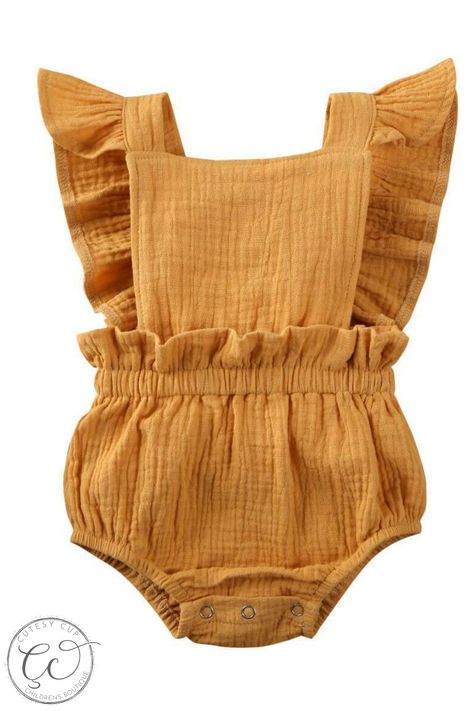 Simple with a subtle twist - get it in 5 different colors. Flutter sleeves give flair and make a fashion-forward statement. The eye-catching pattern is sure to help her stand out from the crowd. Get great comfort and style with this cool cotton material. Newborn Baby Girls, Toddler Girl Outfit, Linen Romper, Toddler Romper, Jumpsuit Summer, Romper Outfit, Ruffle Romper, Cute Rompers