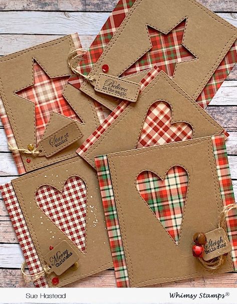 Paper Pictures Art, Christmas Card Scrapbook, Christmas Card Paper Crafts, Stamped Valentine Cards, Cardmaking Ideas Christmas, Tartan Christmas Cards Handmade, Diamond Press Card Ideas Christmas, Tartan Christmas Cards, Handmade Cards Cricut