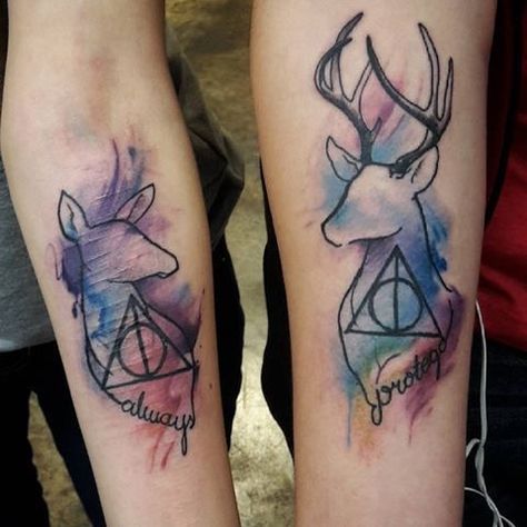 Patronus Tattoo, Blatt Tattoos, Tattoo Harry Potter, Tatuaje Trash Polka, Trash Polka Tattoos, Hp Tattoo, Petit Tattoo, Deer Tattoo, Harry Potter Tattoos