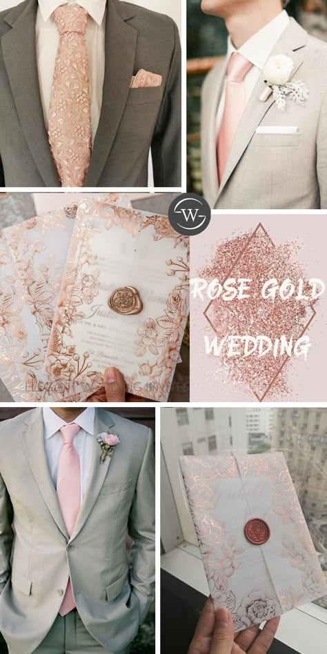 rose gold groom tie ideas Rose Gold Wedding Groom, Rose Gold And Grey Wedding Decorations, Rose Pink And Gold Wedding, Rosegold Bridesmaids Dresses, Groomsmen Attire Rose Gold Wedding, White And Rose Gold Wedding Theme, Rise Gold Wedding Theme, Champagne Pink And Gold Wedding, Champagne Color Palette Wedding Rose Gold