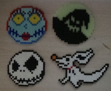 Nightmare Before Christmas Jack Sally Zero by DawsonPerlerParlor Nightmare Before Christmas Perler Beads, Perler Beads Small, Nightmare Before Christmas Jack Sally, Christmas Perler Beads, Hamma Beads Ideas, Melty Bead Patterns, Easy Perler Beads Ideas, Pearl Beads Pattern, Art Perle