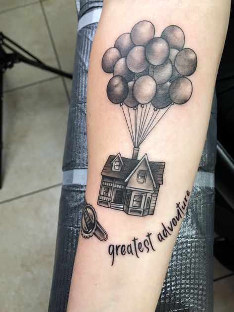 Up House Tattoo, Up Tattoo Disney, Up Movie Tattoo, Pixar Tattoo, Marriage Tattoos, Adventure Tattoo, Film Up, Up Movie, Tattoo Time