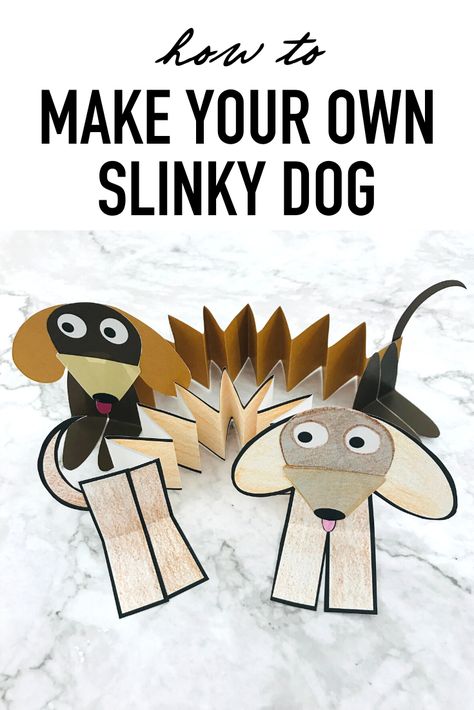 Download one of our free templates online to print out and follow along as we show you how to make your own slinky dog in just minutes! Paper Slinky, Disney Crafts For Kids, Toy Story Crafts, Story Crafts, Dog Template, Dog Craft, Disney Activities, Make Your Own Paper, Storytime Crafts