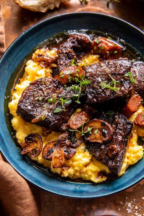 Crockpot Short Rib Bourguignon | halfbakedharvest.com French Beef Stew, Slow Beef Stew, Half Baked Harvest Recipes, Crockpot Ribs, Slow Cooker Ribs, Short Ribs Recipe, Beef Bourguignon, Short Rib, Harvest Recipes