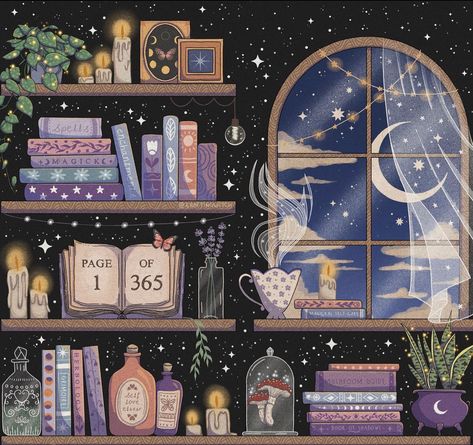 Witch Room Illustration, Witch Room Art, Witch Background Aesthetic, Witchy Art Painting, Magic Witch Aesthetic, Witchy Bujo, Autumn Backyard, Witchy Artwork, Witch Artwork