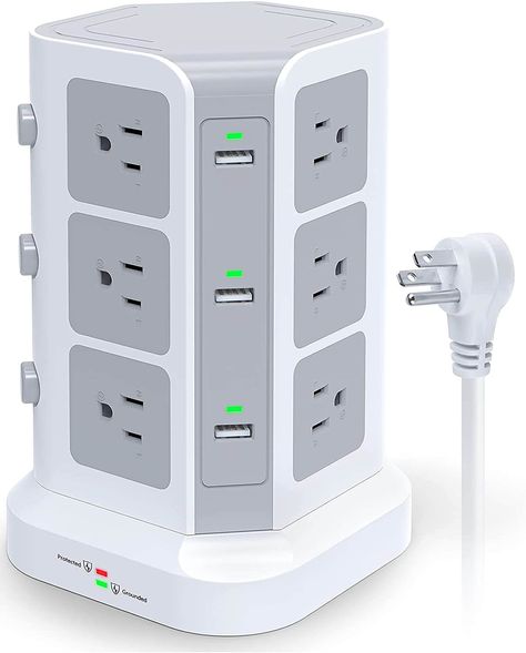 Power Strip tower for plugging in a lot of electrical cords in a dorm room. Cute Dorm Essentials, Dorm Room Appliances, Things For College Dorms, Storage For Dorm Room, Dorm Room Night Stand, College Dorm Room Decor Ideas Small Spaces, College Dorm Room Ideas Organizing, College Dorm Room Must Haves, College Dorm Room Needs