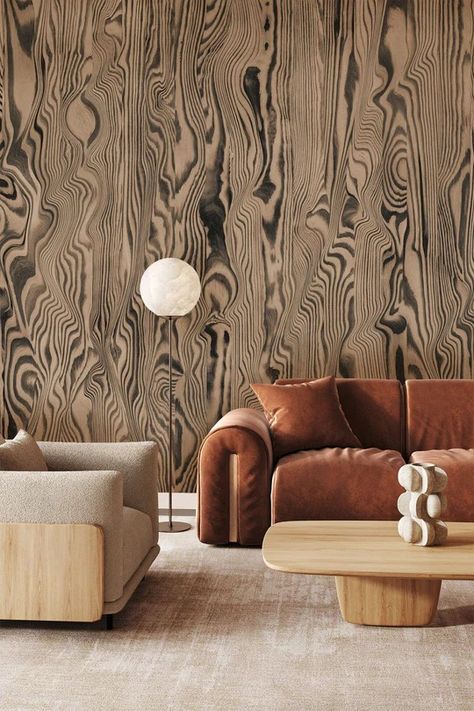 Browse all of our unique and exclusive wallpapers and wall mural designs. We offer a wide range of wall murals designs that are customized and produced on-demand. Veneer Texture, Tactile Design, Interior Murals, Luxury Living Room Design, Warm Palette, Grey Wall, Scandinavian Style Interior, Wooden Texture, Mural Design