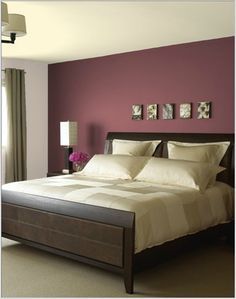 would love a burgundy feature wall colour (behind bed) in master bedroom Burgundy Bedroom, Room Color Combination, Bedroom Design Trends, Feature Wall Bedroom, Bedroom Color Combination, Interior Boho, Dream Master, Room Wall Colors, Bedroom Wall Designs