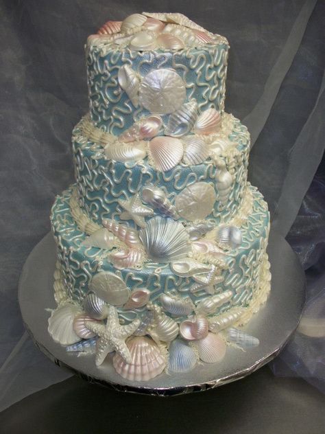 Aulani Wedding, Gökkuşaği Pasta, Cats Wedding, Mermaid Inspiration, Beach Cake, 4 Princess, Ocean Cakes, Vintage Birthday Cakes, Pearl Cake