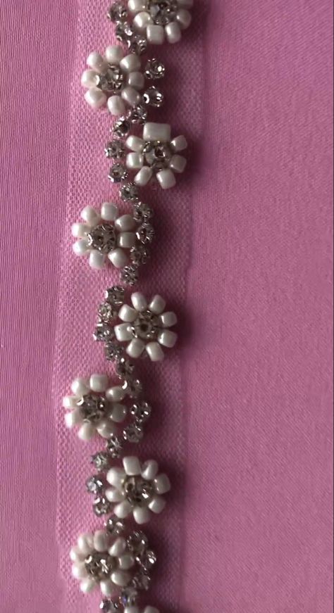 Beads Work For Blouse, Pearl Beading Dress, Beading Patterns On Dresses, Hand Beaded Embroidery Dress, Simple Pearl Work Blouses, Bead Work On Fabric, Beads Work On Blouse, Pearl Embroidery Designs, Pearl Work Embroidery