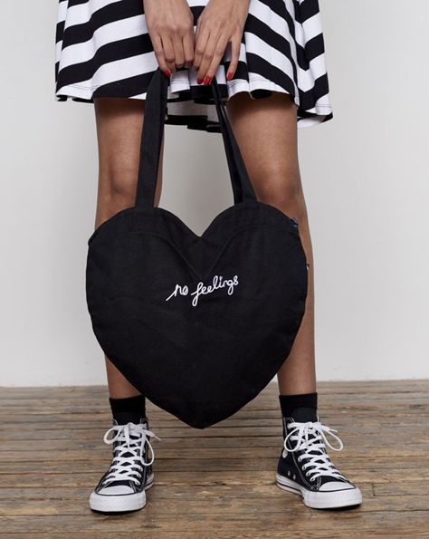 Tote Bag Business, No Feelings, Heart Tote Bag, Heart Shaped Bag, Painted Tote, Lazy Oaf, Diy Tote Bag, Streetwear Clothing, Eye Bags