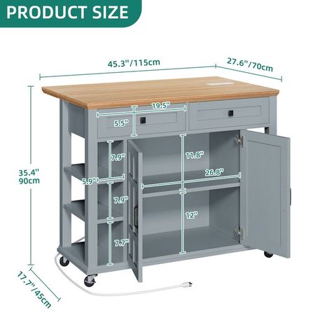 Modern Rolling Kitchen Island with Drop Leaf and Charging Station, Grey Blue Diy Small Kitchen Island, Kitchen Island Wheels, Portable Kitchen Cabinets, Kitchen Island Cabinet, Moveable Kitchen Island, Beverly House, Kitchen Island With Drop Leaf, Wooden Kitchen Storage, Americana Kitchen